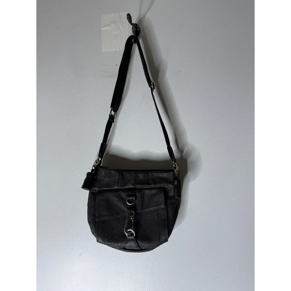 L.A.M.B. Gwen Stefani black textured leather hobo handbag